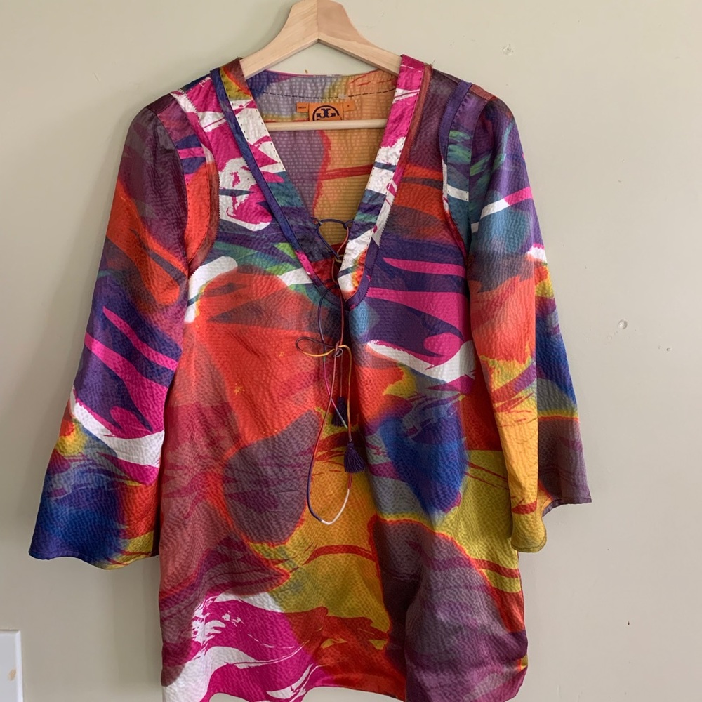 Colorful Abstract Print V-Neck Tunic Top